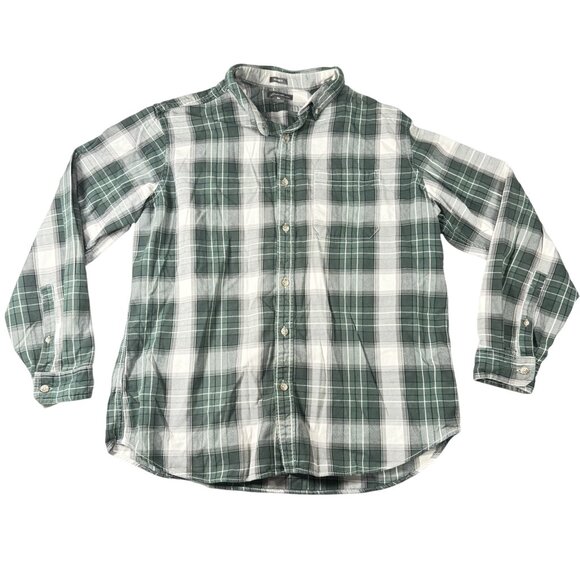 Eddie Bauer Mens L Green Plaid Long Sleeve 100% Cotton Relaxed Fit Button-Down S - Picture 1 of 6